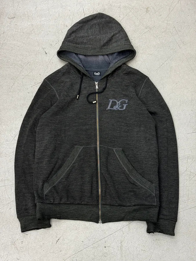 AW2007 Dolce & Gabbana Grey Embroidered DG Logo Zip-Up Hoodie mCkqAYa 0