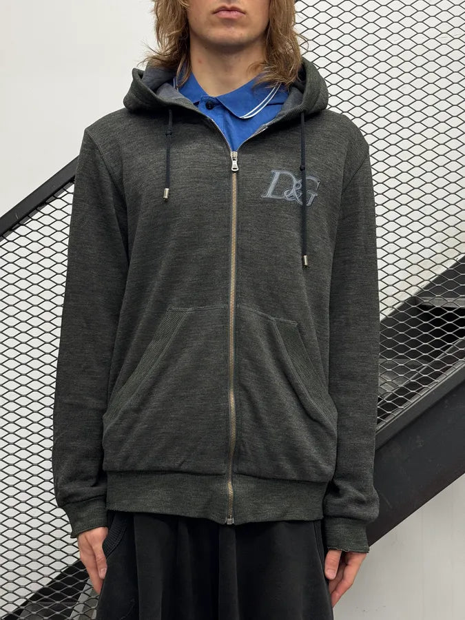 AW2007 Dolce & Gabbana Grey Embroidered DG Logo Zip-Up Hoodie mCkqAYa 2