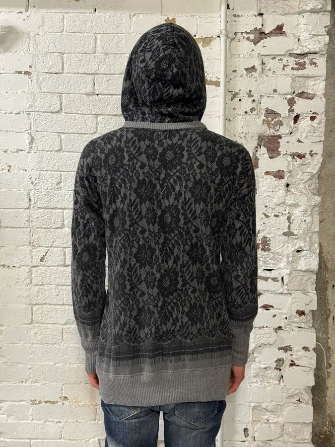 2010s Dolce & Gabbana Grey Lace Pattern Wool Hoodie pzWsCpH 1
