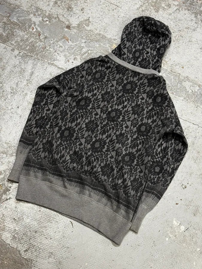2010s Dolce & Gabbana Grey Lace Pattern Wool Hoodie pzWsCpH 8