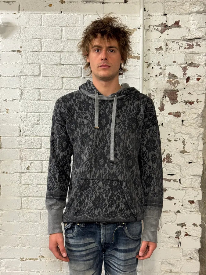2010s Dolce & Gabbana Grey Lace Pattern Wool Hoodie pzWsCpH 0