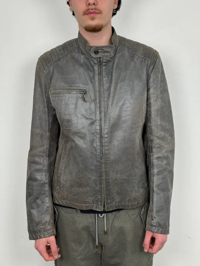 1990s Dolce & Gabbana Avant-Garde Grey Moto Leather Jacket  fsjhWEG 1