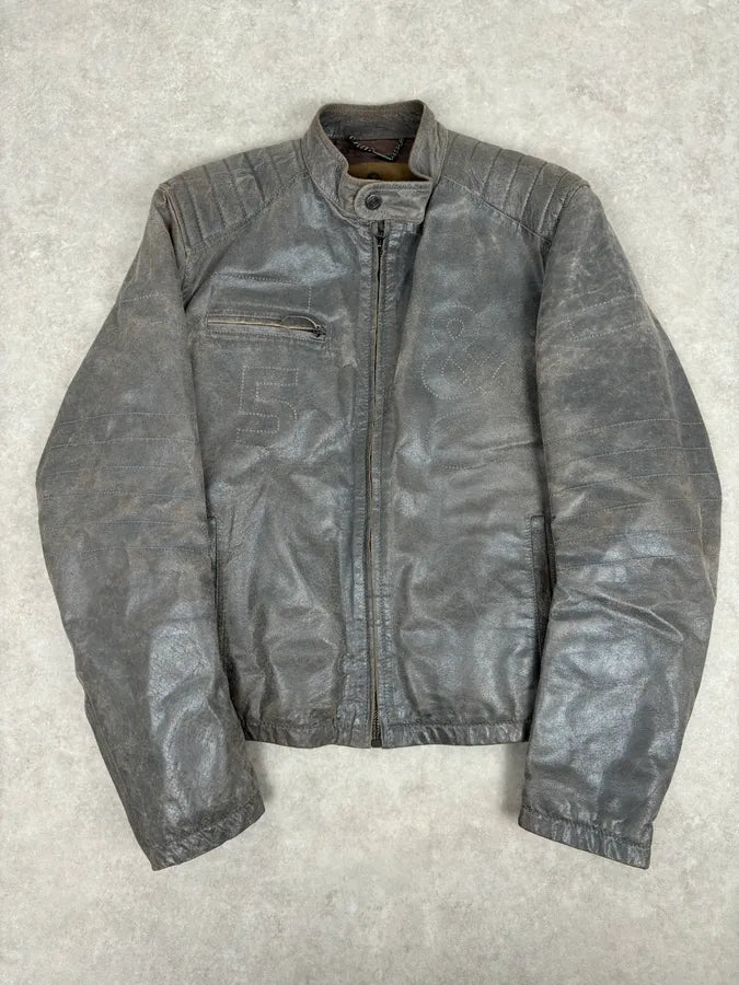 1990s Dolce & Gabbana Avant-Garde Grey Moto Leather Jacket  fsjhWEG 0