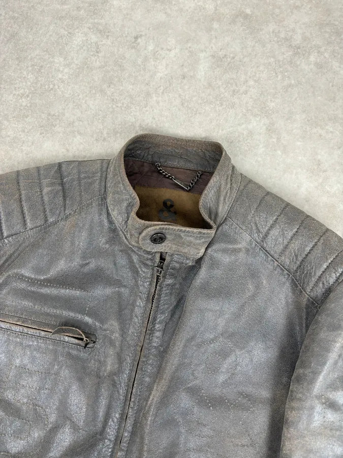 1990s Dolce & Gabbana Avant-Garde Grey Moto Leather Jacket  fsjhWEG 3