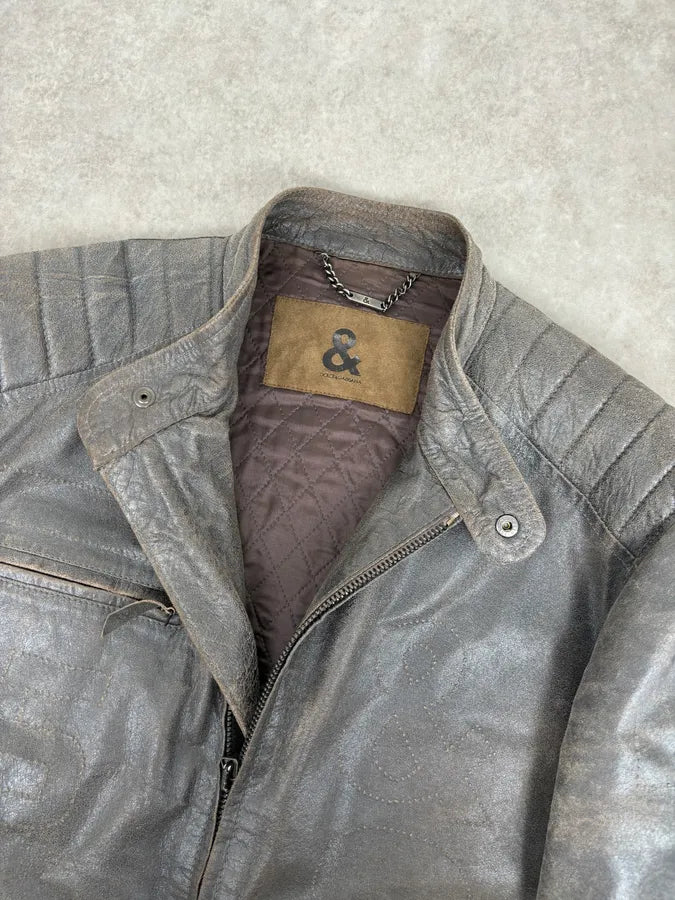 1990s Dolce & Gabbana Avant-Garde Grey Moto Leather Jacket  fsjhWEG 4