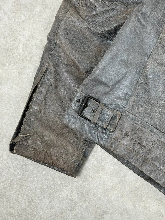 1990s Dolce & Gabbana Avant-Garde Grey Moto Leather Jacket  fsjhWEG 9