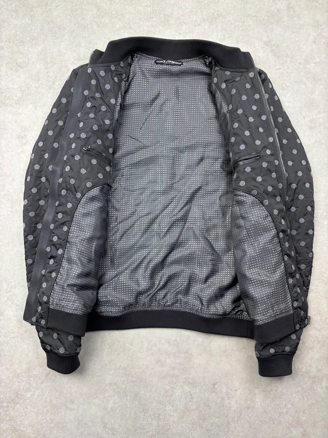 2010s Dolce & Gabbana Grey Nylon Polka Dot Bomber Jacket wUdcwdO 6