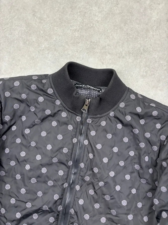 2010s Dolce & Gabbana Grey Nylon Polka Dot Bomber Jacket wUdcwdO 3