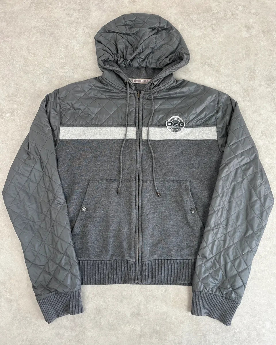 AW2007 Dolce & Gabbana Grey Nylon Quilted Hooded Zip-up Jacket MyWbekX 0