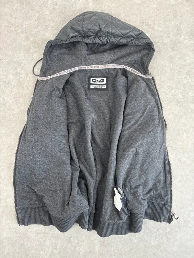 AW2007 Dolce & Gabbana Grey Nylon Quilted Hooded Zip-up Jacket MyWbekX 6