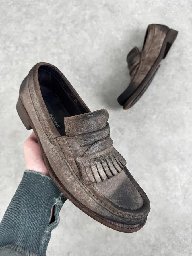 Dolce & Gabbana Grey Suede Fringes Loafer YTBPAWV 0