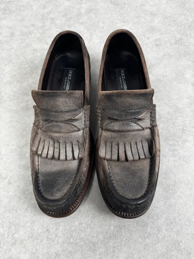 Dolce & Gabbana Grey Suede Fringes Loafer YTBPAWV 3