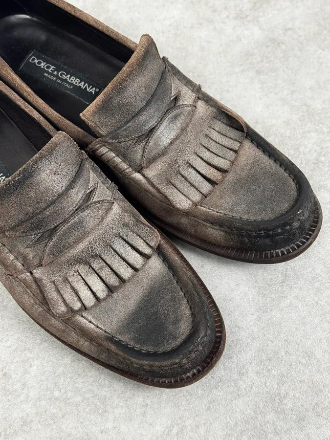 Dolce & Gabbana Grey Suede Fringes Loafer YTBPAWV 4