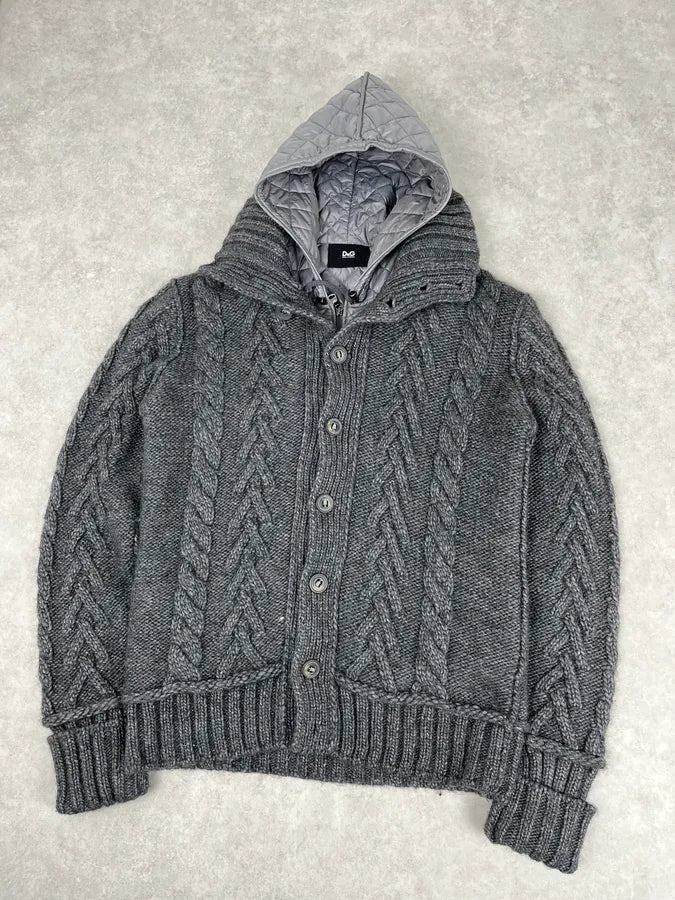 AW2010 Dolce & Gabbana Grey Wool Quilted Hood Cardigan Jacket yEMutoO 6