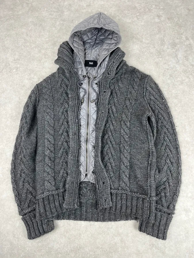 AW2010 Dolce & Gabbana Grey Wool Quilted Hood Cardigan Jacket yEMutoO 4