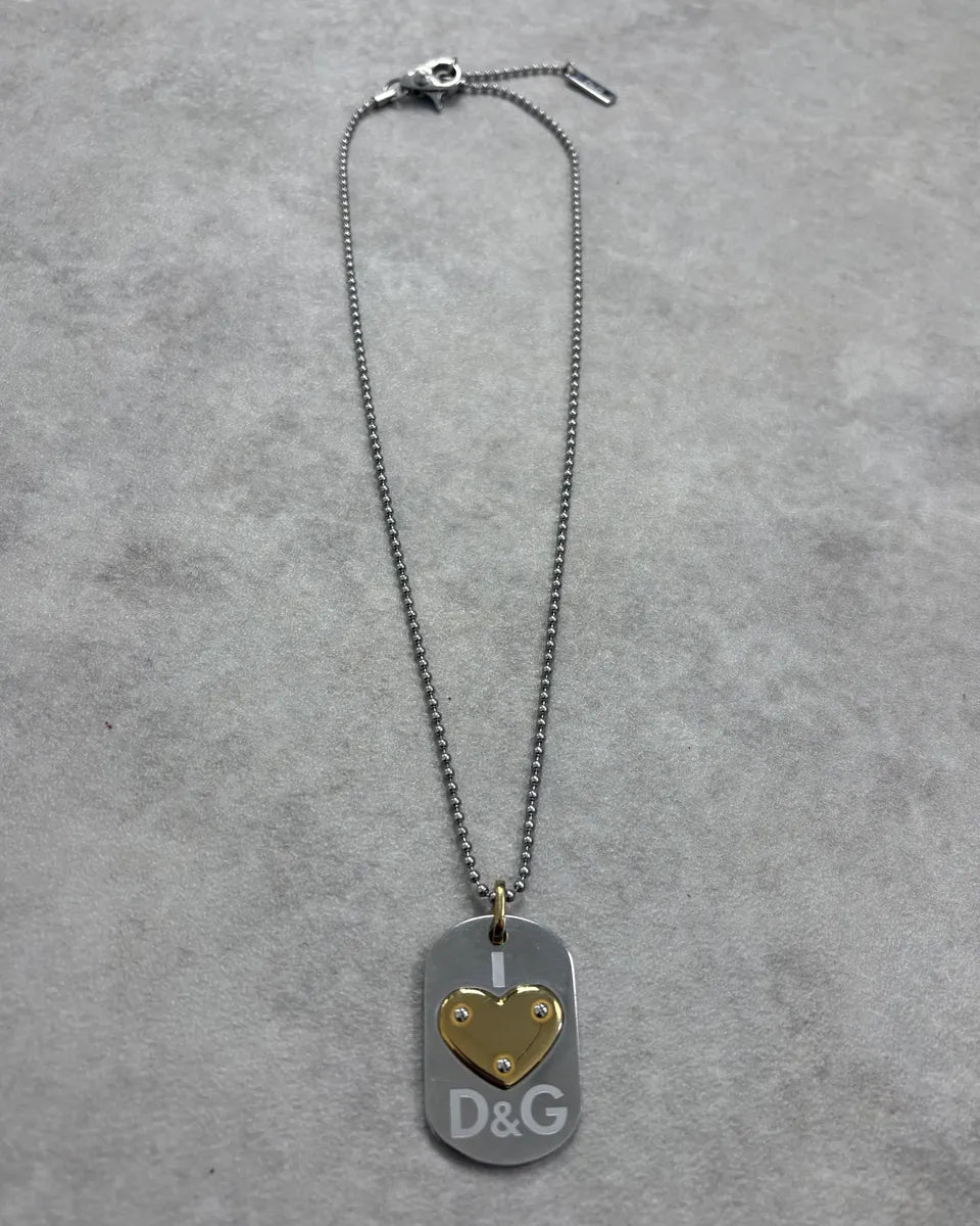 Dolce & Gabbana Guilded Heart Dog Tag Necklace hdLwJxv 0