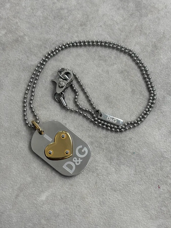 Dolce & Gabbana Guilded Heart Dog Tag Necklace hdLwJxv 3