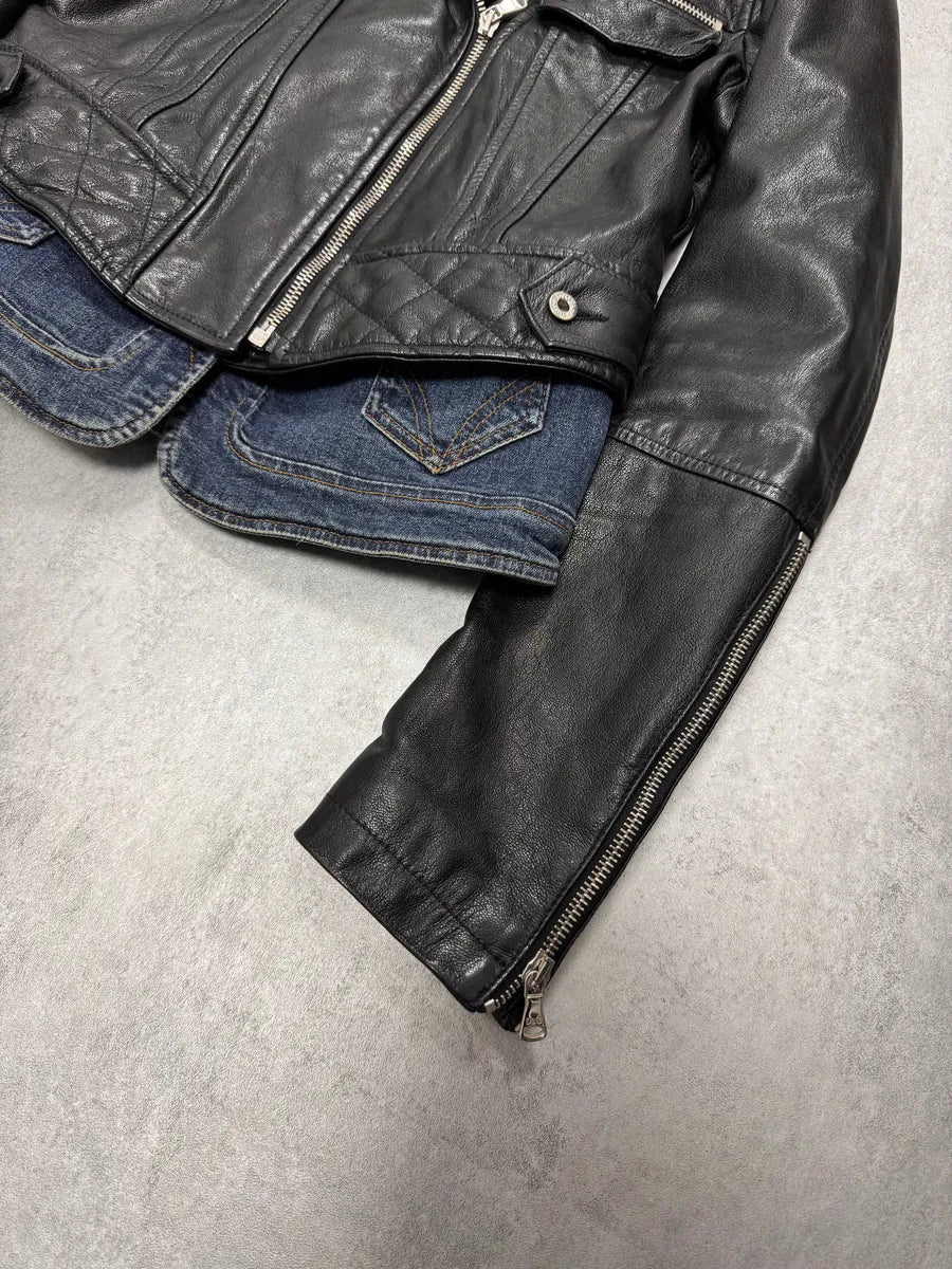 FW2005 Dolce & Gabbana Hybrid Denim Leather Perfecto Jacket ivTueIq 1