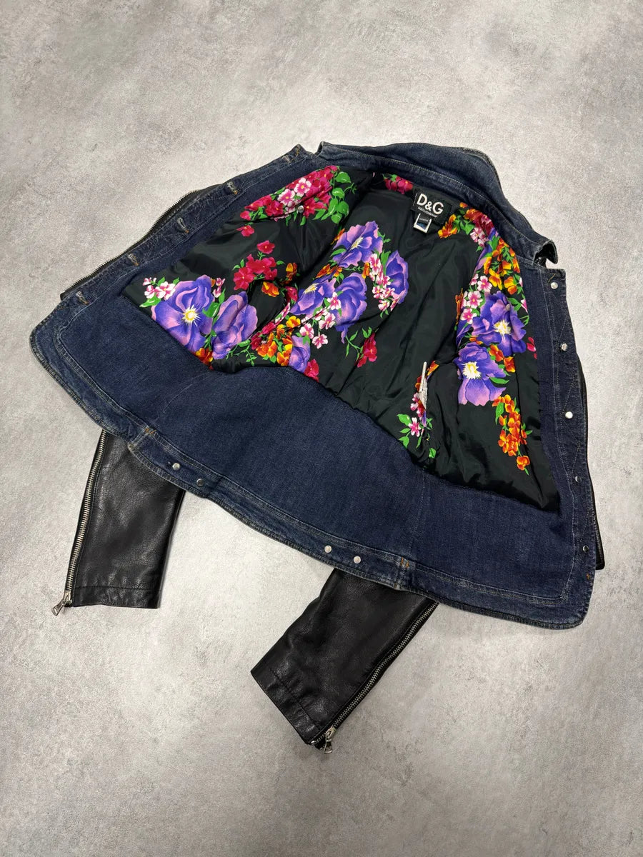 FW2005 Dolce & Gabbana Hybrid Denim Leather Perfecto Jacket ivTueIq 2