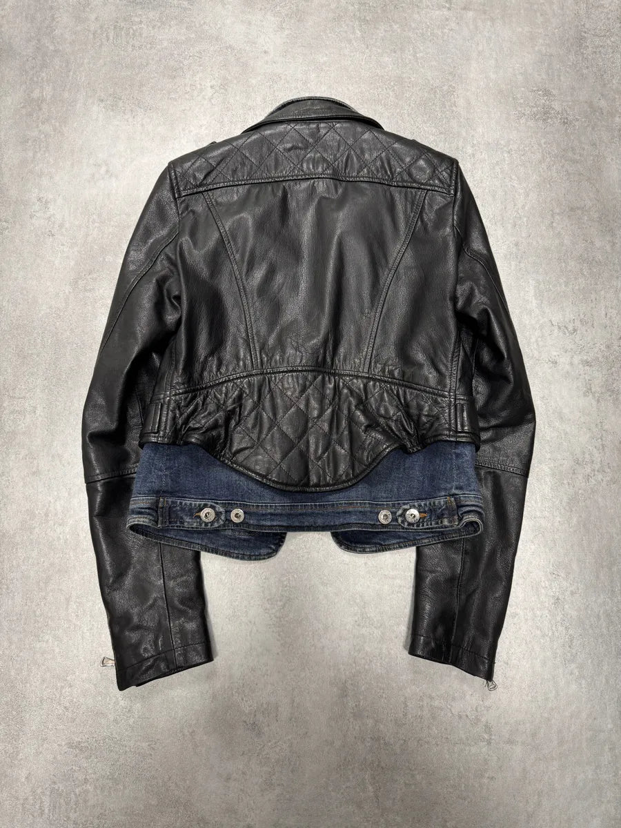 FW2005 Dolce & Gabbana Hybrid Denim Leather Perfecto Jacket ivTueIq 3