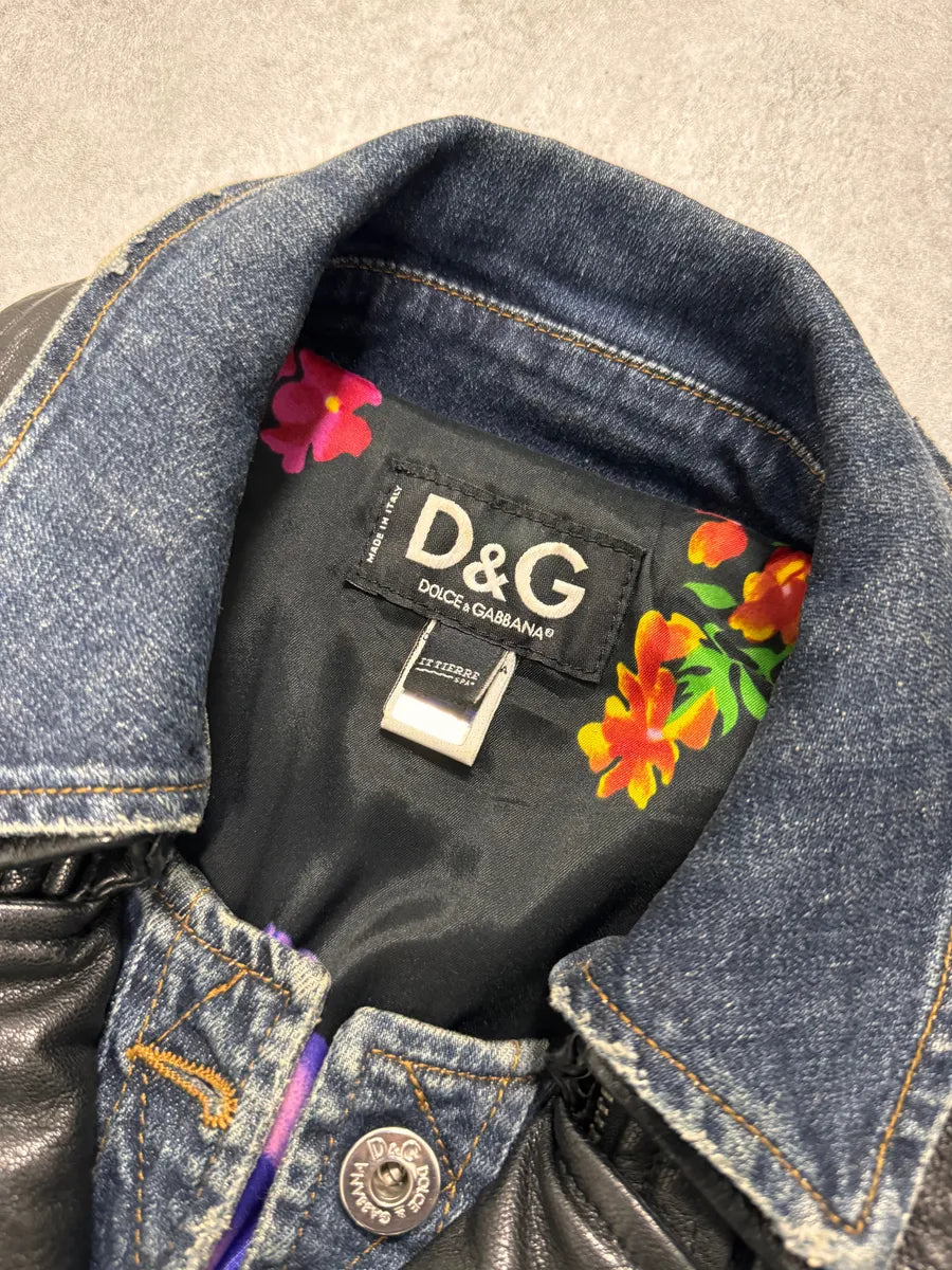 FW2005 Dolce & Gabbana Hybrid Denim Leather Perfecto Jacket ivTueIq 4
