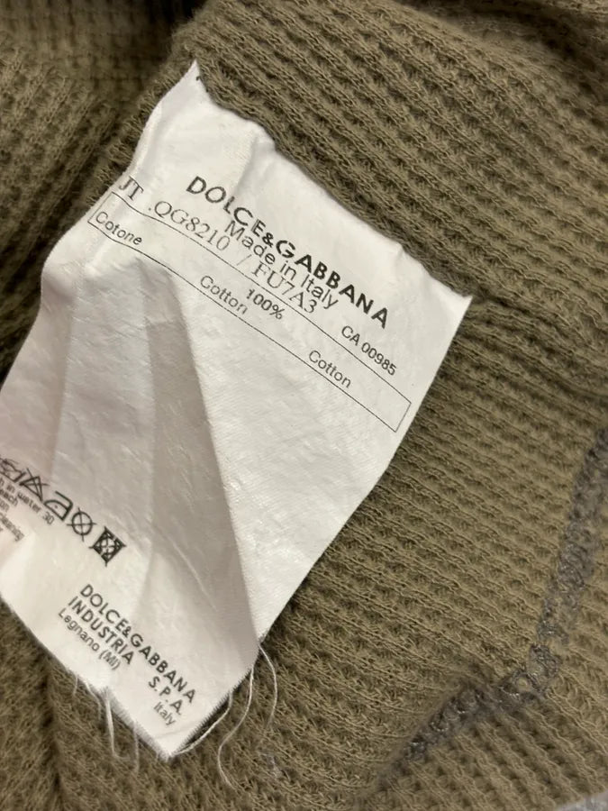 2010s Dolce & Gabbana Khaki Contrast Stitch V-Neck Longsleeve T-Shirt fkLoHQt 8