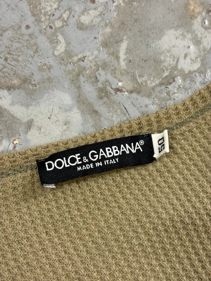 2010s Dolce & Gabbana Khaki Contrast Stitch V-Neck Longsleeve T-Shirt fkLoHQt 6