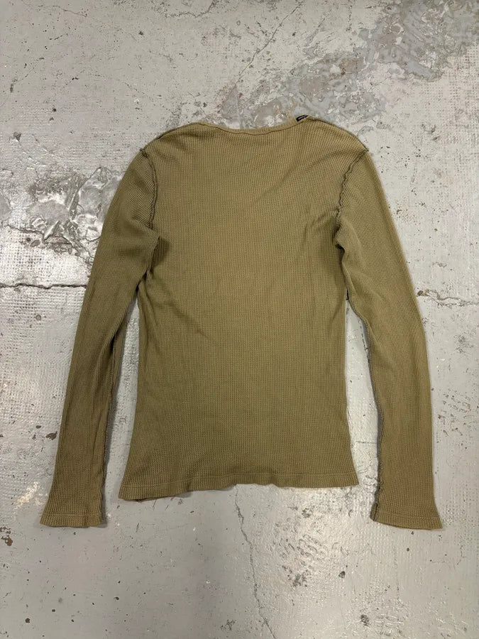 2010s Dolce & Gabbana Khaki Contrast Stitch V-Neck Longsleeve T-Shirt fkLoHQt 4