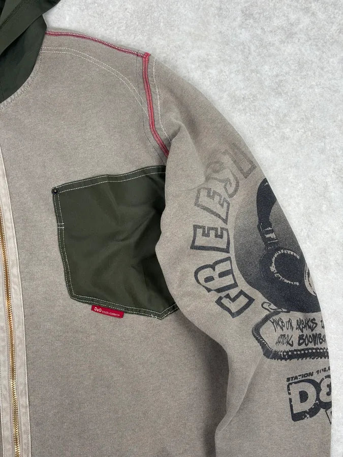 AW2003 Dolce & Gabbana Khaki Hybrid Zip-up Hoodie qwOjQhQ 7