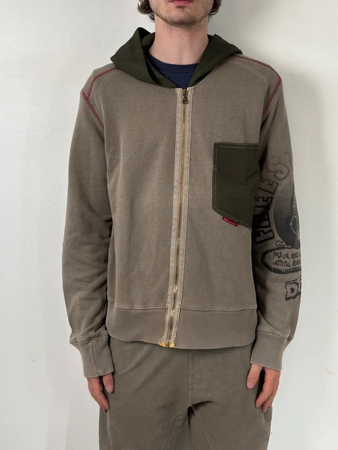 AW2003 Dolce & Gabbana Khaki Hybrid Zip-up Hoodie qwOjQhQ 1