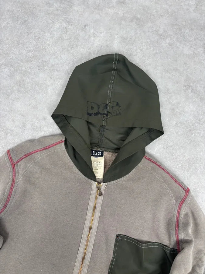 AW2003 Dolce & Gabbana Khaki Hybrid Zip-up Hoodie qwOjQhQ 3