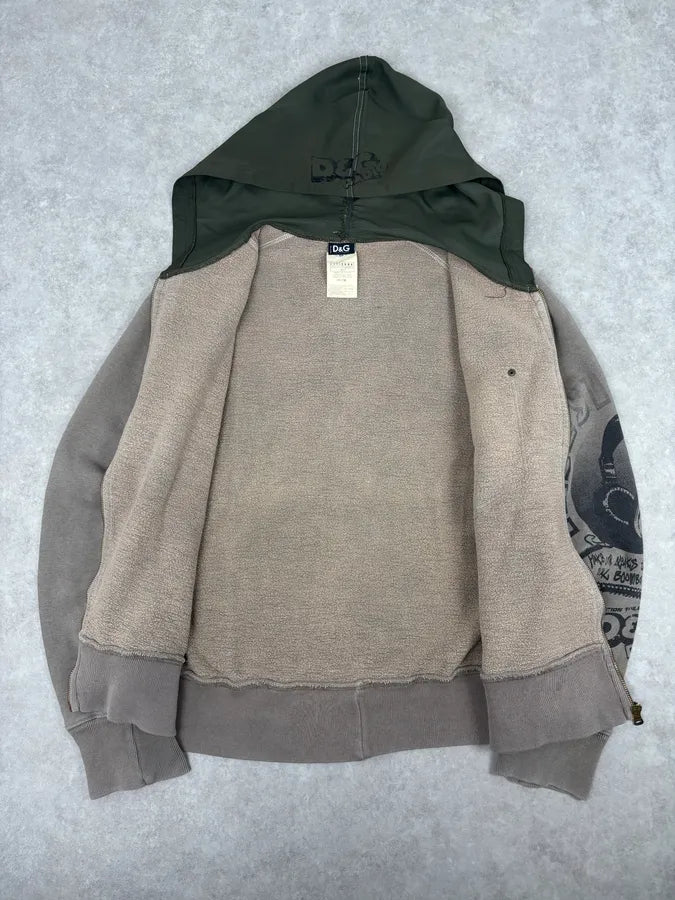 AW2003 Dolce & Gabbana Khaki Hybrid Zip-up Hoodie qwOjQhQ 6