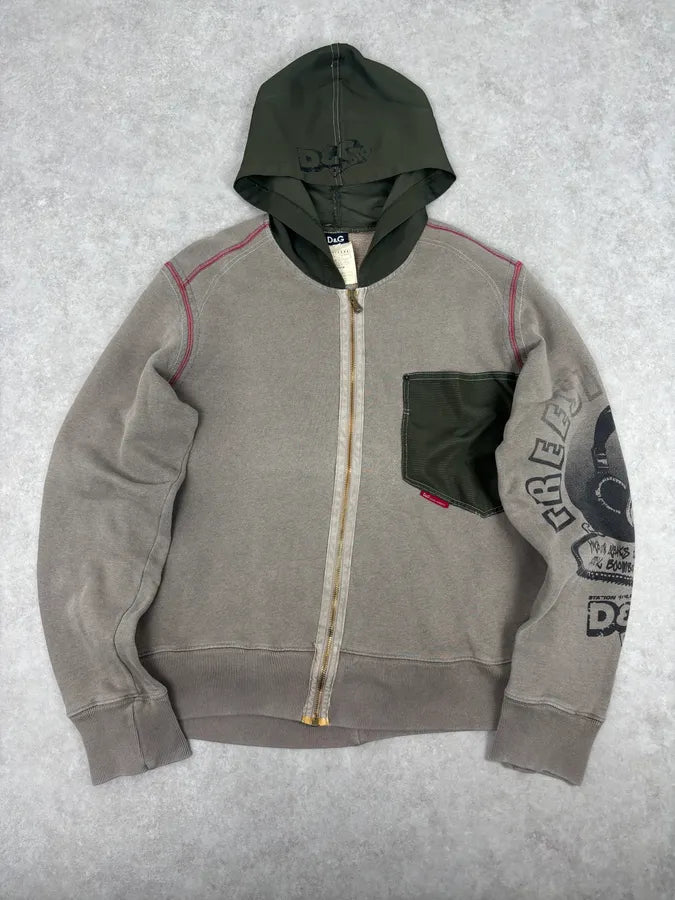 AW2003 Dolce & Gabbana Khaki Hybrid Zip-up Hoodie qwOjQhQ 0