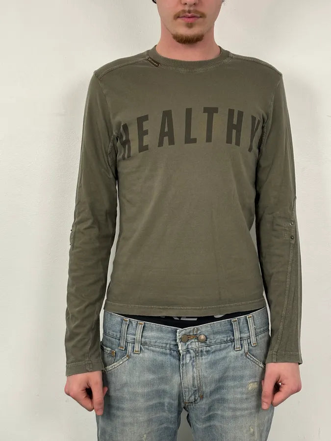 SS2003 Dolce & Gabbana Khaki Logo Longsleeve CMUHjAW 1