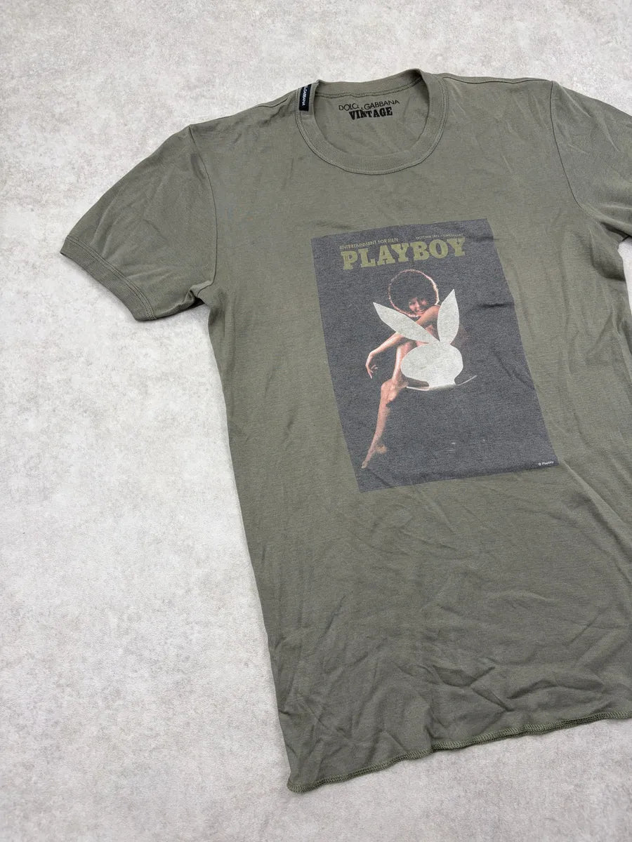 2000s Dolce & Gabbana Khaki Playboy T-Shirt YGEczrW 3