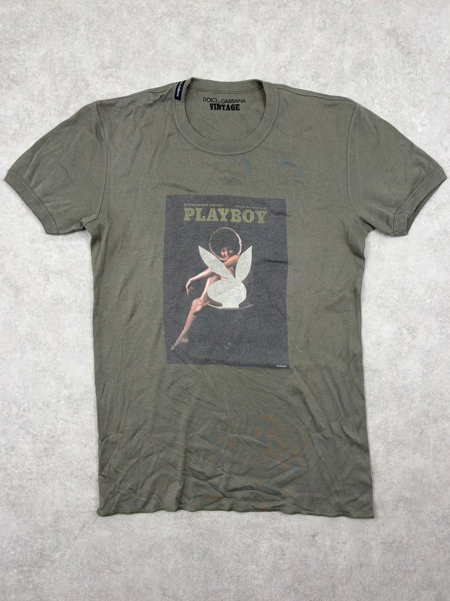 2000s Dolce & Gabbana Khaki Playboy T-Shirt YGEczrW 0