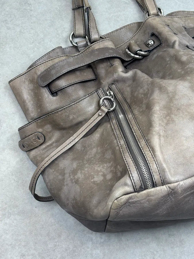 2000s Dolce & Gabbana Gaia Faded Beige Leather Handle Bag ZZBmyyI 6