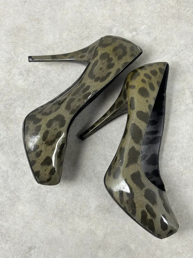 2010s Dolce & Gabbana Khaki & Black Leopard Heels FDScpxQ 7