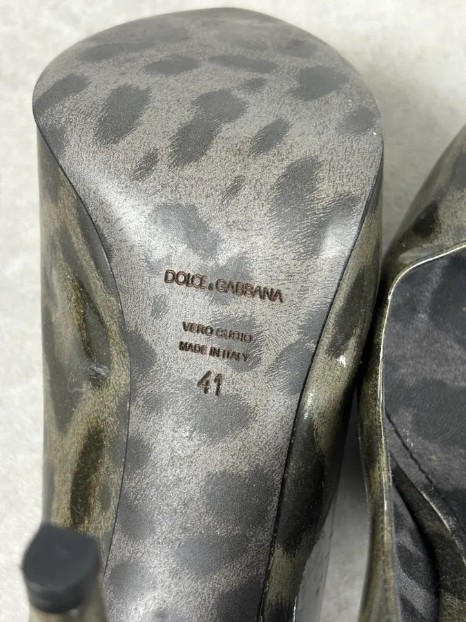 2010s Dolce & Gabbana Khaki & Black Leopard Heels FDScpxQ 11