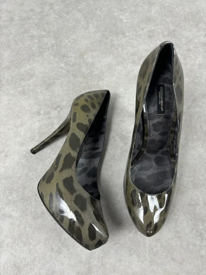 2010s Dolce & Gabbana Khaki & Black Leopard Heels FDScpxQ 5