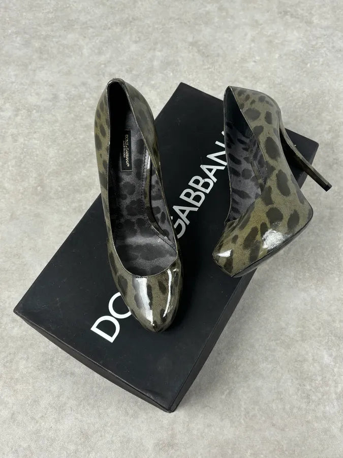 2010s Dolce & Gabbana Khaki & Black Leopard Heels FDScpxQ 1