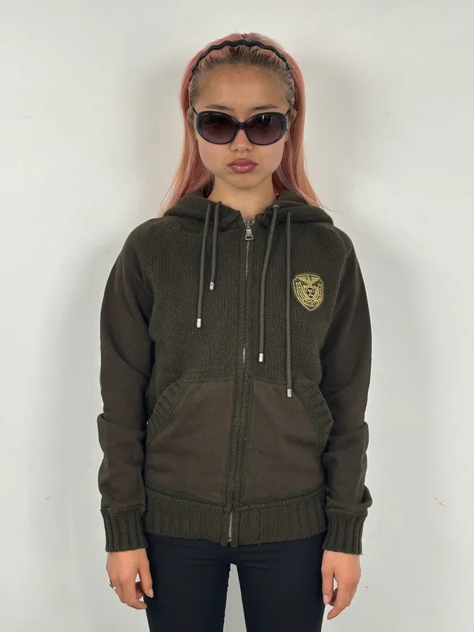 AW2003 Dolce & Gabbana Khaki Wool Embroidered Zip-up Hoodie JXRuHdi 1