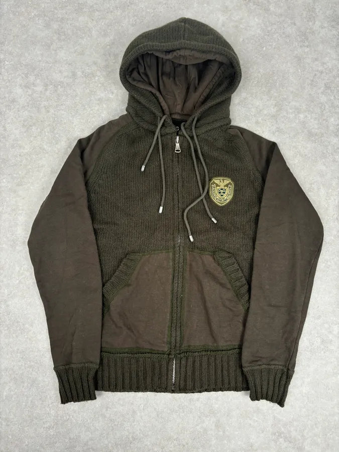 AW2003 Dolce & Gabbana Khaki Wool Embroidered Zip-up Hoodie JXRuHdi 0