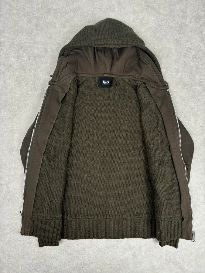 AW2003 Dolce & Gabbana Khaki Wool Embroidered Zip-up Hoodie JXRuHdi 6