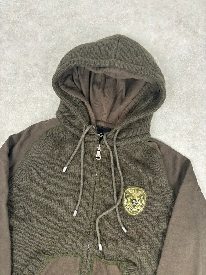 AW2003 Dolce & Gabbana Khaki Wool Embroidered Zip-up Hoodie JXRuHdi 3