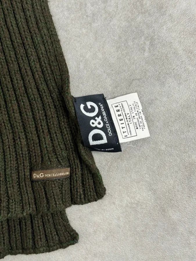 AW2003 Dolce & Gabbana Khaki Wool Ribbed Knit Scarf pDwkZzW 5