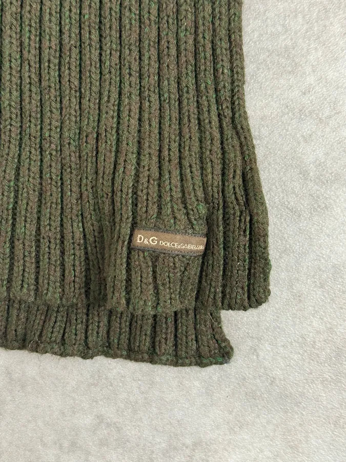 AW2003 Dolce & Gabbana Khaki Wool Ribbed Knit Scarf pDwkZzW 4