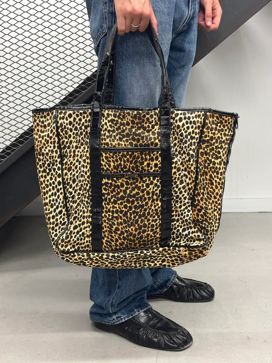 SS2001 Dolce & Gabbana Leopard Cotton Tote Bag QwcTraq 3