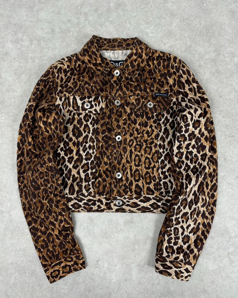 2000s Dolce & Gabbana Leopard Print Denim Jacket xyRQrvz 0
