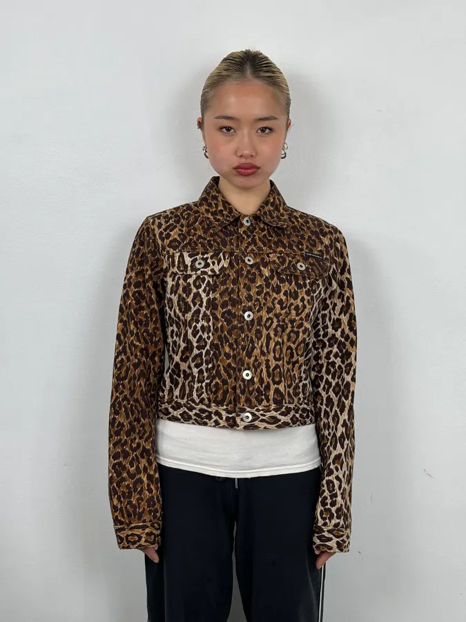 2000s Dolce & Gabbana Leopard Print Denim Jacket xyRQrvz 1